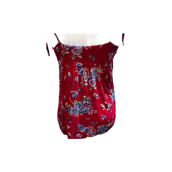Free People Shoulder Ties Boho Red Multicolor Floral Sequin Beaded Tank Sz Med - Picture 13 of 16